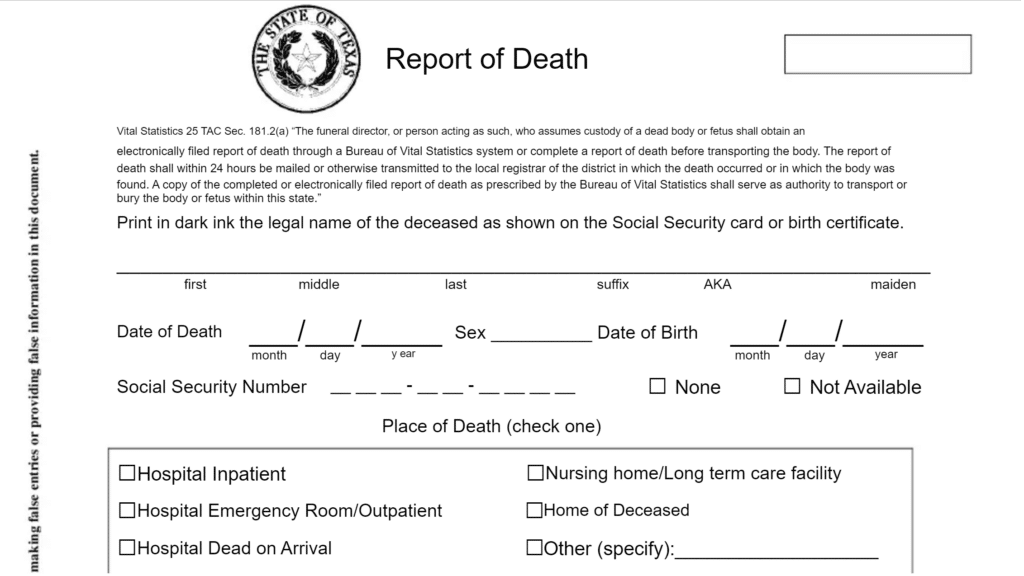 Report of Death graphic