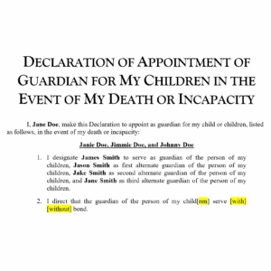 Appointment of Guardian for Minor Children